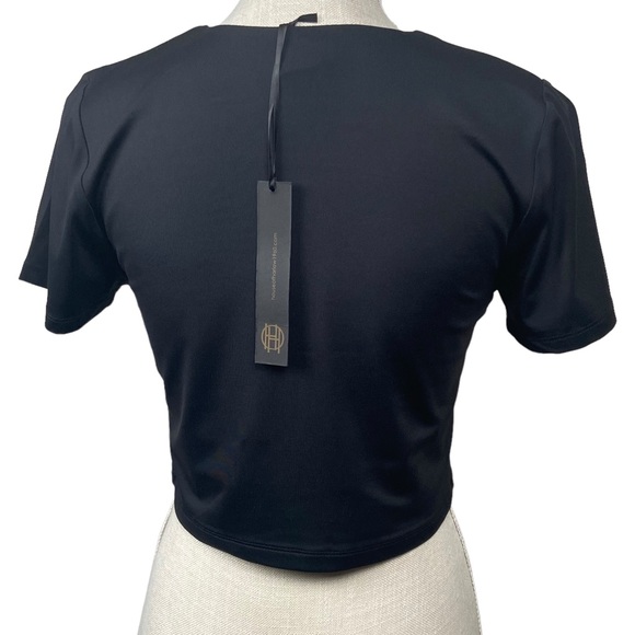 NWT House of Harlow 1960 Black Bodycon Short Sleeve Crop Top- Large - Picture 6 of 10